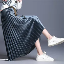 Бархатная плиссированная юбка с высокой талией для женщин; сезон осень-зима; винтажная черная юбка для женщин; s ; Длинная Серебряная Макси-юбка; Повседневные Вечерние юбки