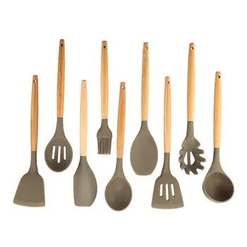

Kitchen Cookware Set Silicone Cooking Set 9 Piece Set Elm Handle Nonstick Cookware