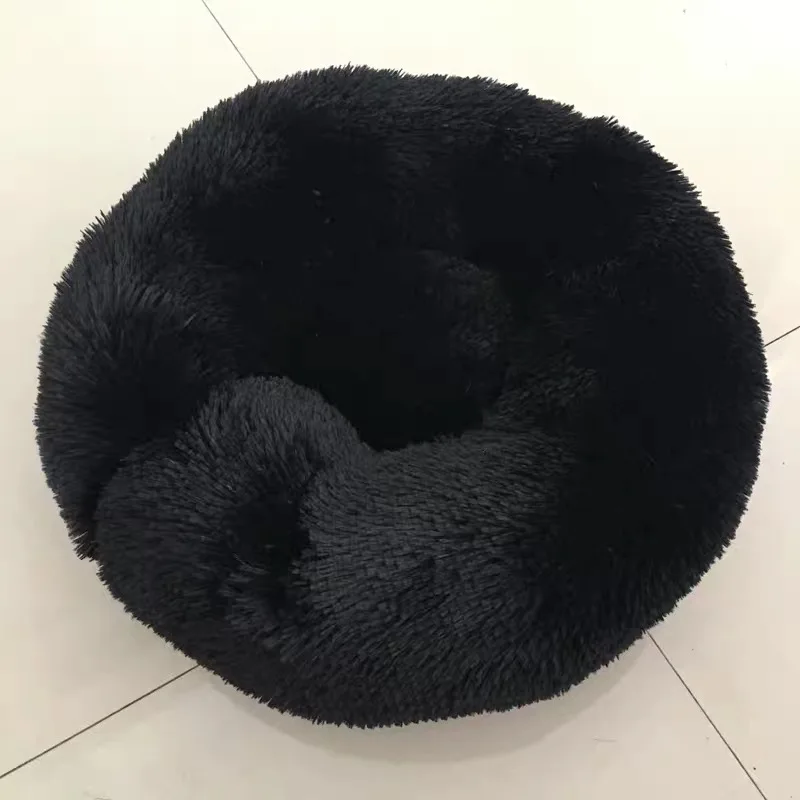 black Съемный пончик, длинная плюшевая кровать для питомца собаки, круглая кровать, зимний теплый спальный лежак, мягкий домик для средних и больших собак, моющийся - Цвет: black