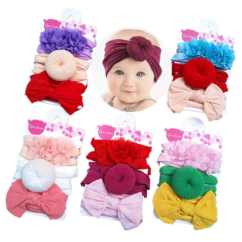 

3pcs/lot Cute Baby Girls Bowknot Nylon Headband Toddler Donut Hair Band Chiffon Flower Headwear Kids Accessories Birthday Gifts