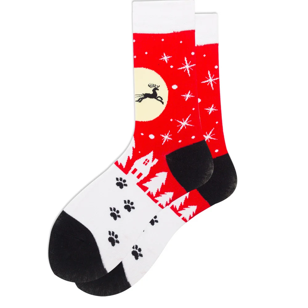 DOIAESKV Autumn Winter Christmas Socks Men Funny Skull Bicycle Snow Elk Gift Cotton Happy Socks New Year Santa Claus EU 38-46 - Цвет: 09 red elk