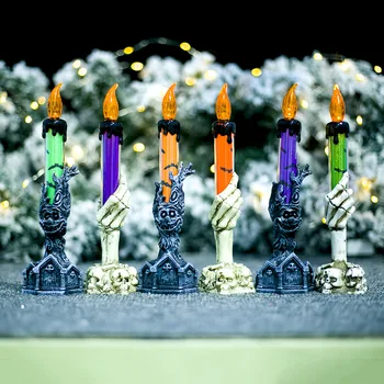 

New Halloween LED Skull Flame Candle Light Creative Ghost Candlestick Light Easter Indoor Party Layout Decoration Props