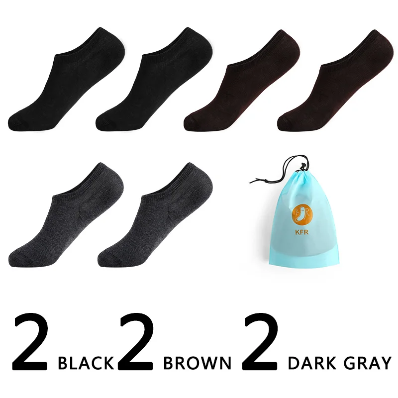 6Pairs/lot Men Cotton Socks Summer Thin Breathable Slippers Socks High Quality No Show Boat Socks Short Men EUR 39-45 With Bag - Цвет: 2black2brpwn2darkgra