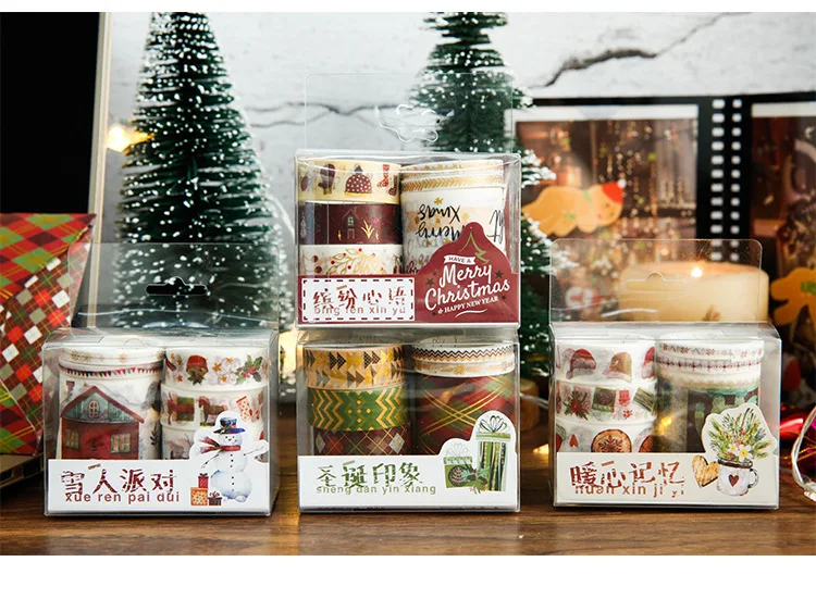 6 pcs/lot Christmas Rhapsody Series Washi Tape Set Japanese Paper Stickers Scrapbooking Snowman Adhesive Washitape Stationary