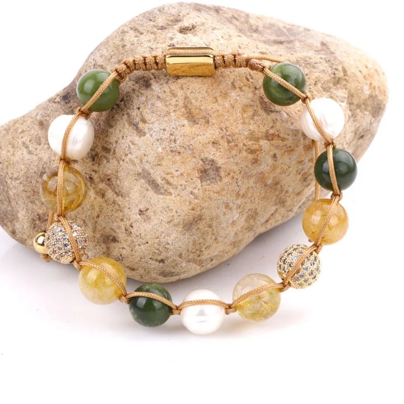 New Unique Design High Quality Luxury CZ Pave Ball 10mm Natural Stone Beaded Women Jewelry Braided Macrame Bracelet Lady - Image 2