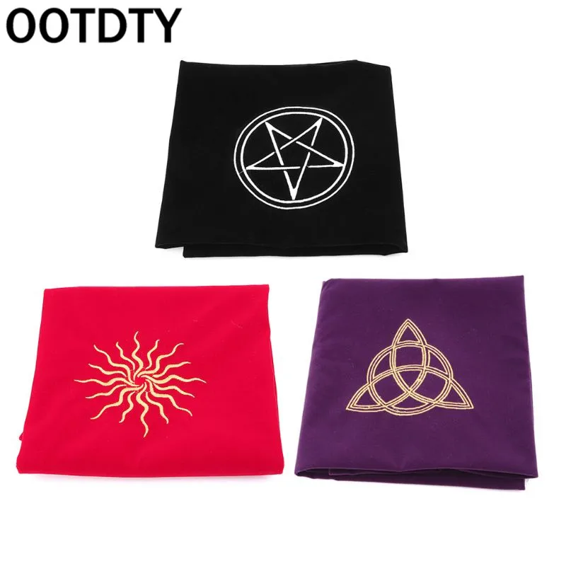 

60*60cm Velvet Tarot Tablecloth Altar Wicca Pentacle Sun Embroidery Board Game