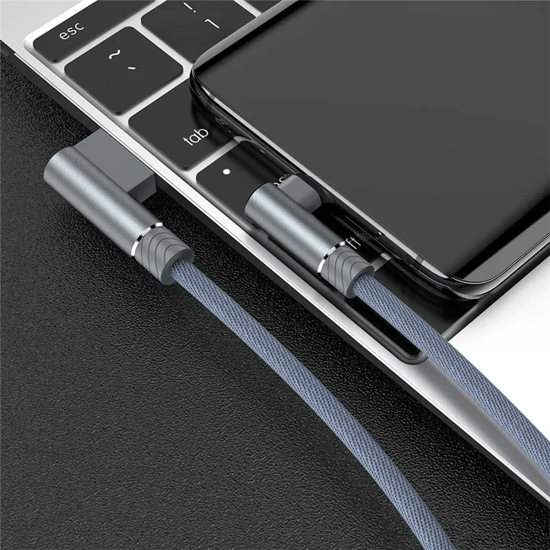 1 м 2 м 3 м 90 градусов 3 А быстрое зарядное устройство type c кабель для samsung A10 A50 S10 S9 S8 Xiaomi Mi 9 8 9T длинный провод USB C шнур для передачи данных - Цвет: Серый