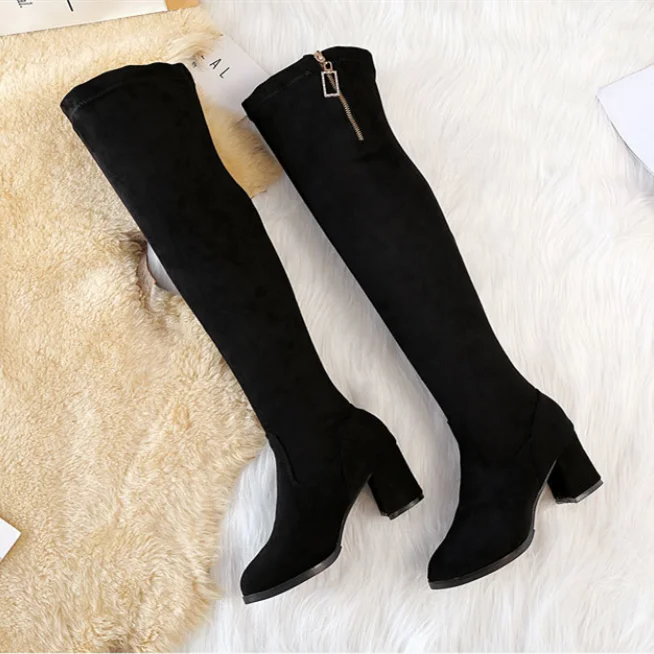 Cresfimix botas/женские модные высокие сапоги выше колена высокого качества на высоком каблуке Женская Повседневная Милая зимняя обувь черного цвета крутые сапоги a7071