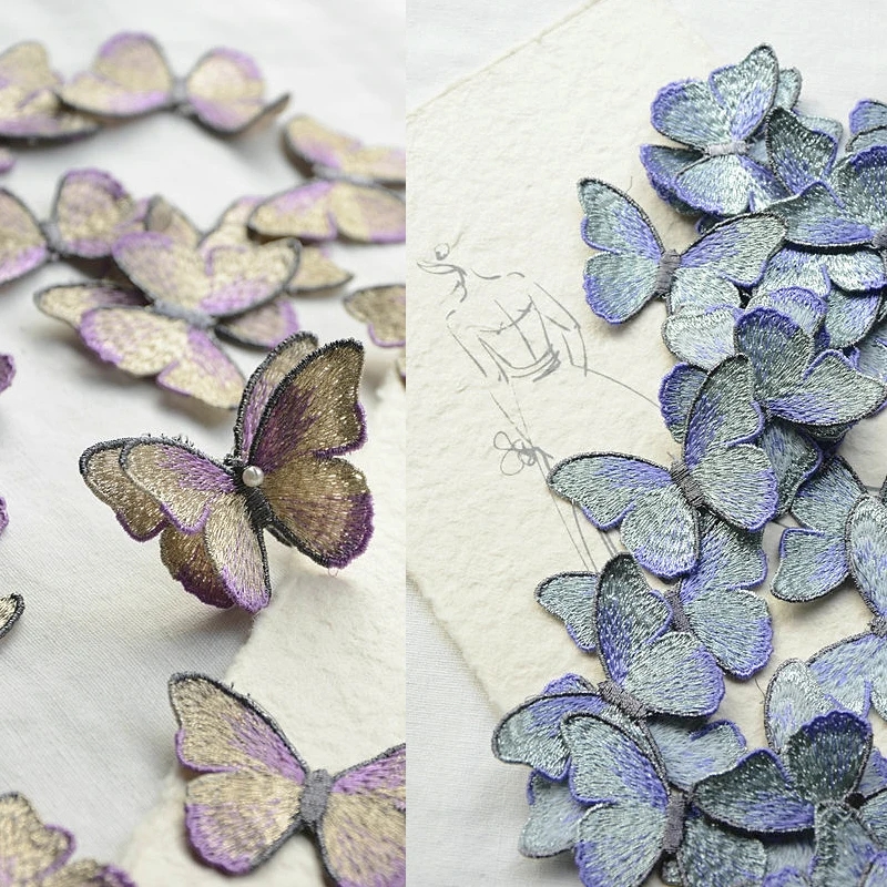 Encrypted Embroidery Butterfly Bright and Shiny Colored SilverThread Dress Cheongsam Lace Decoration Clothing Accessories RS3129 | Дом и сад
