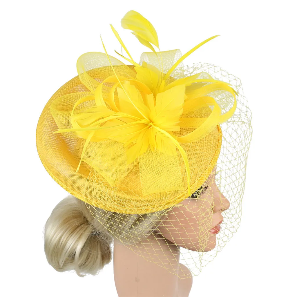 Женская элегантная шляпа на ремешке с цветами и перьями, вечерние заколки для волос, аксессуары для волос, свадебные вечерние аксессуары#3