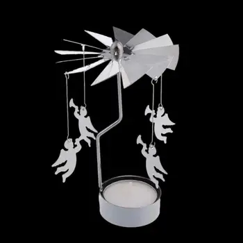 

Rotating Angel Night Light Candle Holder Home Office Decoration Gift Silver