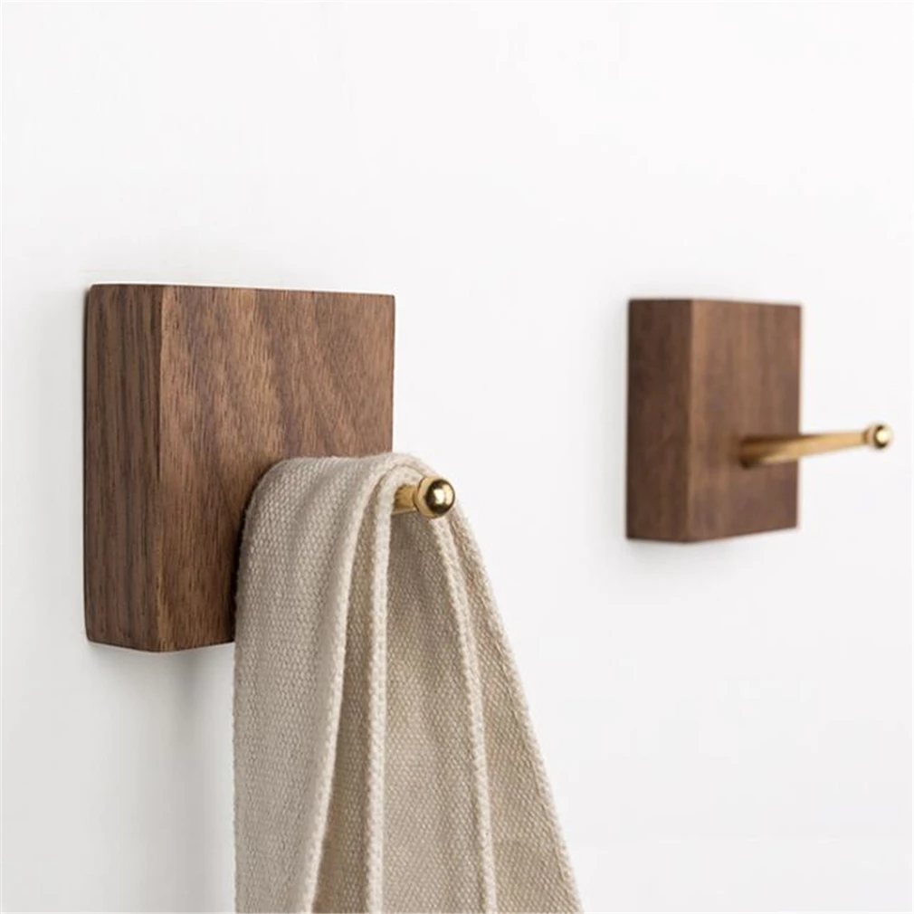 

Walnut Square Hook Solid Wood Hooks For Towel Clothes Home Decor Brass Hooks Kitchen Bathroom Accessories