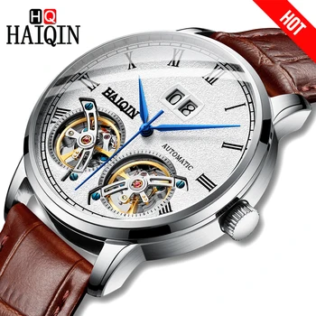 

HAIQIN Luxury Automatic Men Watches Leather Waterproof Chronograph Military Sports Mechanical Wristwatch Relogio Masculino 2019