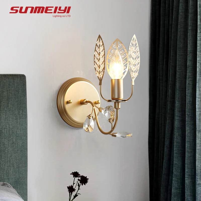Современные хрустальные Настенные светильники с золотыми листьями арт деко