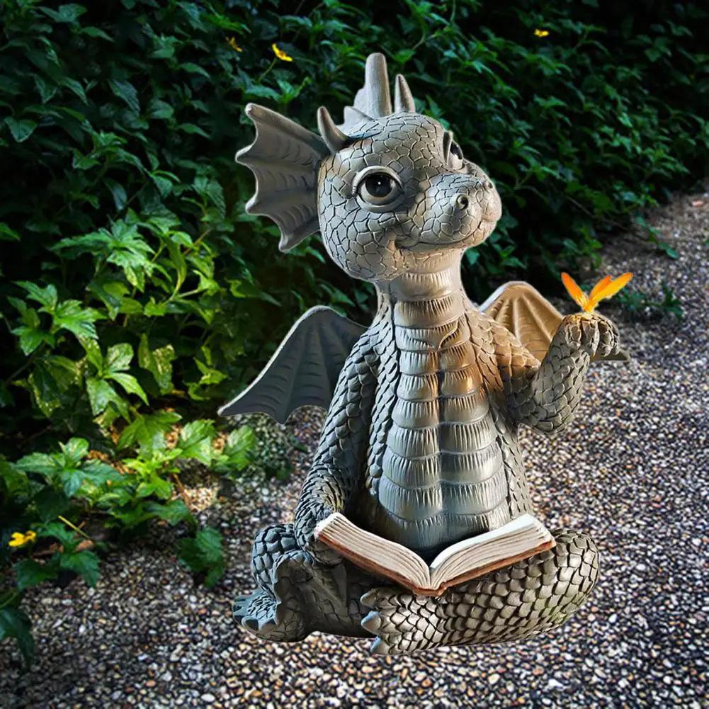 Dragon Sculpture Resin Statue Home Garden Décor Illuminance Little Butterfly 