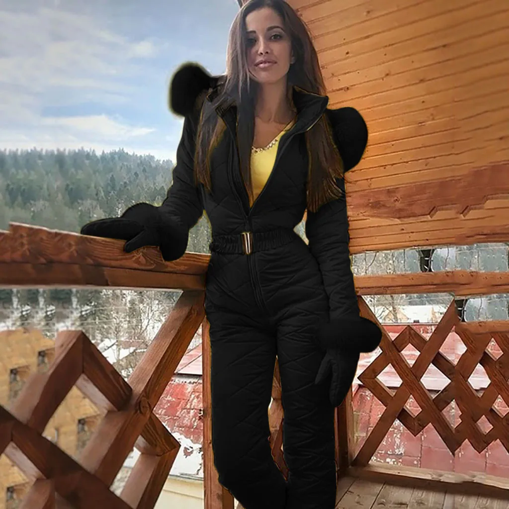 Fashion One Piece Ski Jumpsuit Casual Thick Winter Warm Woman's Snowboard Skisuit Outdoor Sports Skiing Pant Set Zipper Ski Suit