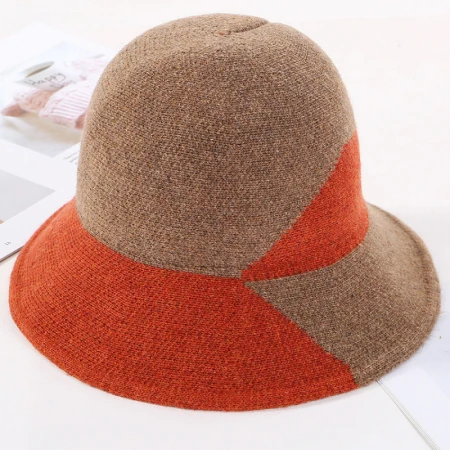 HT2768 New Fashion Knitted Hat Elegant Warm Autumn Winter Wool Hat Lady Wide Brim Bucket Hat Female Patchwork Fishing Bucket Cap - Цвет: Хаки