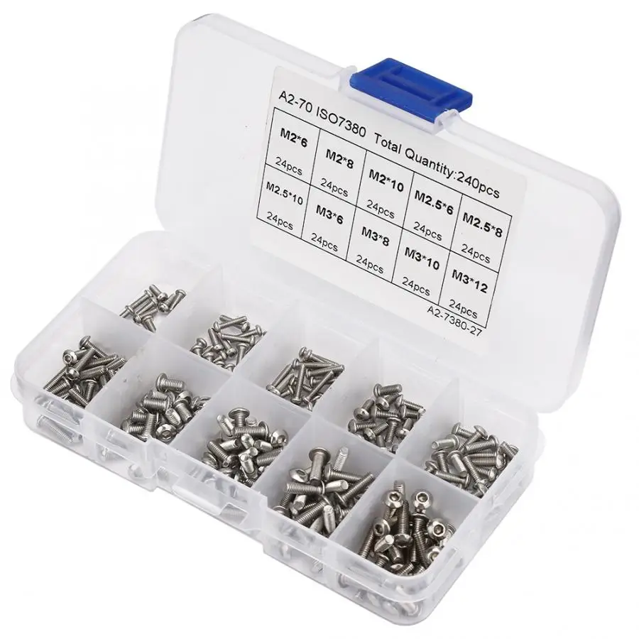 

Stainless Self Tapping Screws 240pcs M2*6\M2*8\M2*10\M3*6\M3*8\M3*10\M3*12\M2.5*6\M2.5*8\M2.5*10 Hex Socket Screw Set Screw Nut
