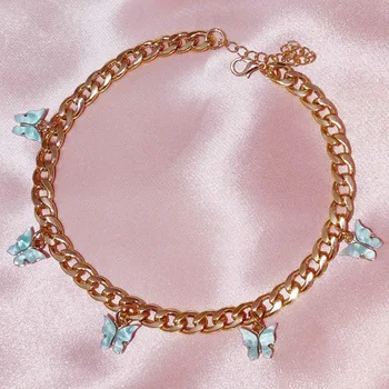 

Punk Gold Silver Color Chain 5 Butterfly Pendant Necklace for Women Wedding Party Statement 2020 Cute Choker Necklaces Jewelry