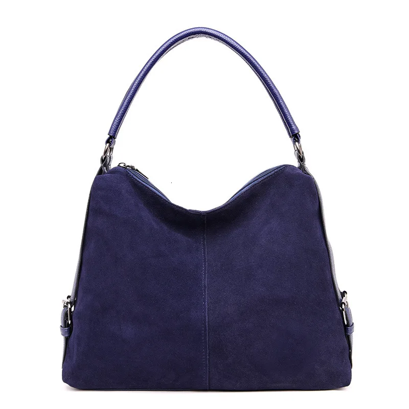 Натуральная замша, кожа, женская сумка через плечо, Женская Повседневная сумка, сумка-мессенджер, сумки с верхней ручкой для женщин, хорошее качество - Цвет: Navy Blue