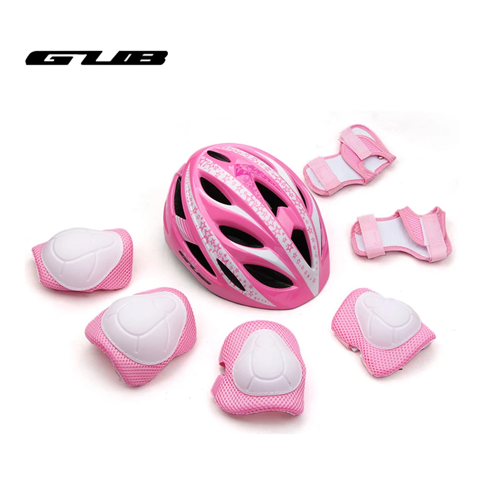 Pink GUB, детские велосипедные шлемы, Детский велосипедный шлем, городской дорожный велосипед, детский головной убор для спорта на открытом воздухе, для катания на коньках, набор из 7 предметов - Цвет: Pink