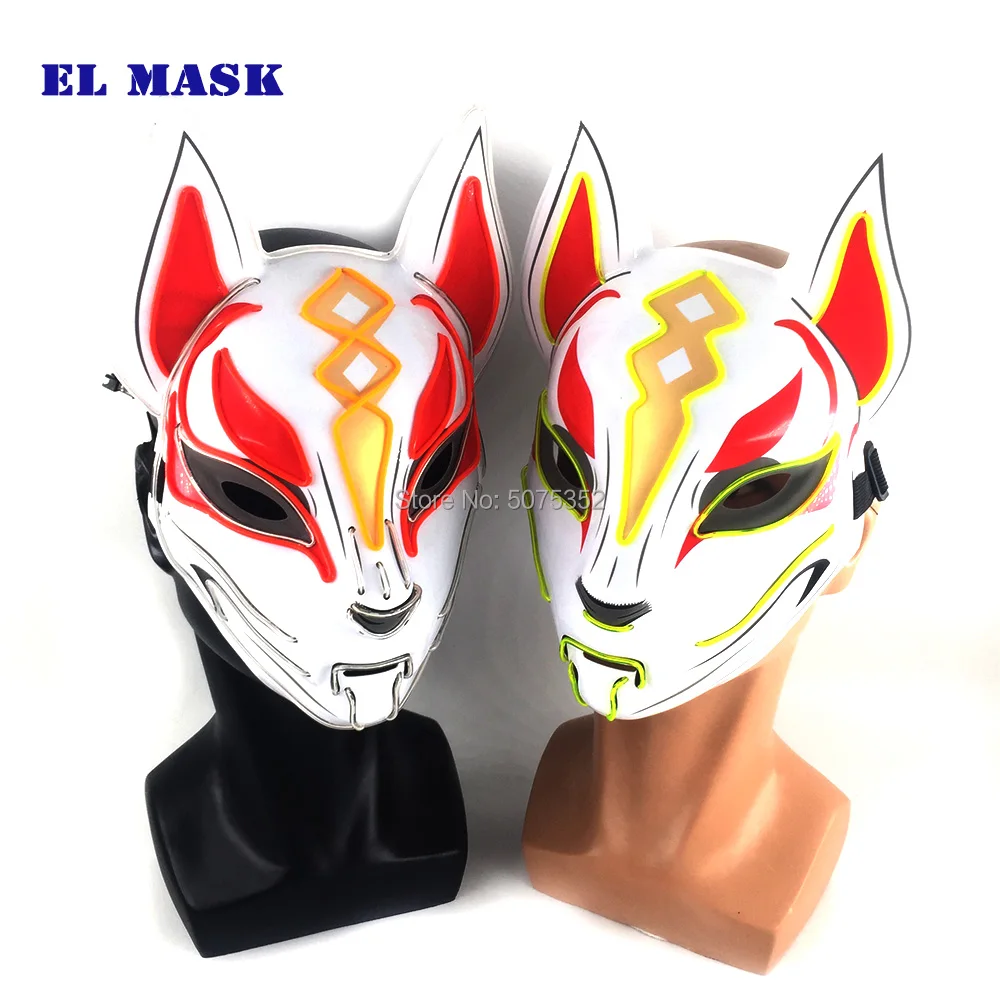 Neon White Game Yellow Mask - Japanese Kitsune Cosplay