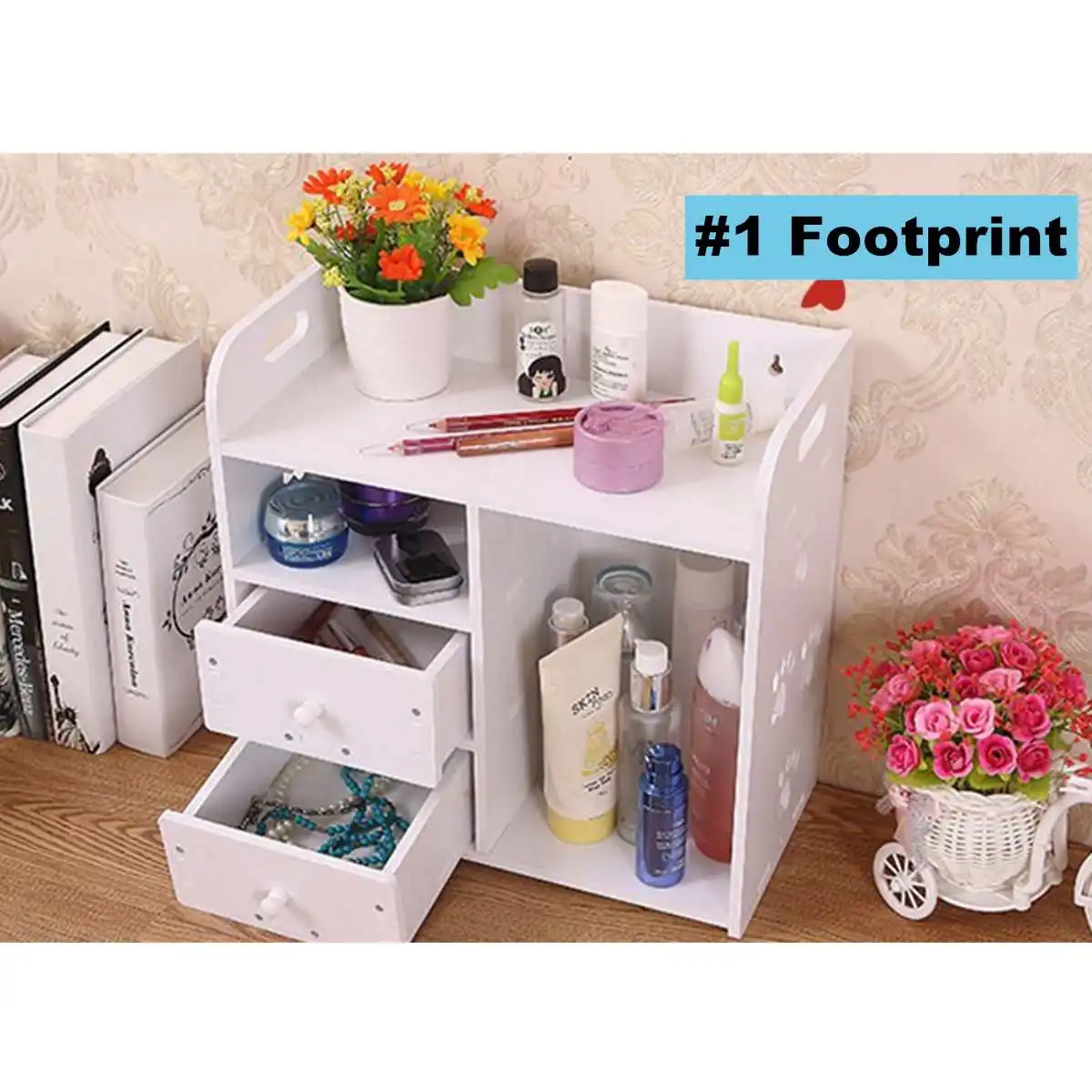 Type 1 Footprint 4 узора тип ящика держатель для хранения настольный органайзер для косметики для нанесения макияжа Подставка Полка Ванная комната Спальня DIY Набор инструментов для хранения - Цвет: Type 1 Footprint