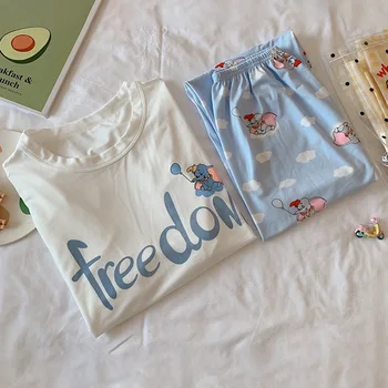 

Pajamas Set For Female Short-sleeved Trousers Sweet Cute Cartoon Girl Loose Korean Version Of Two Sets Of Home Service Suit