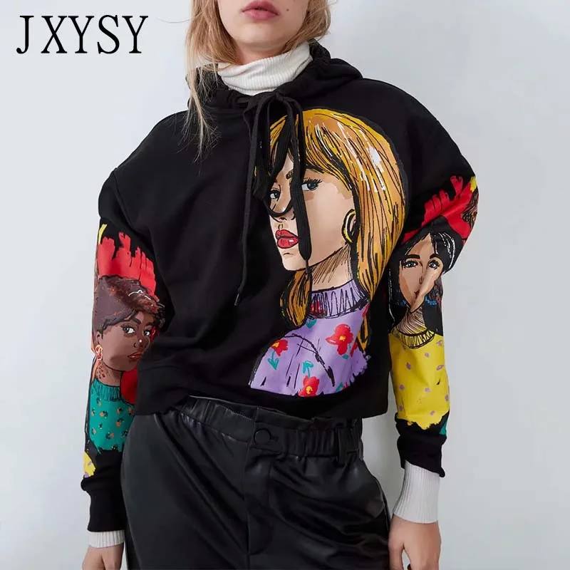 

JXXSY 2019 Autumn winter hoodies women sweatshirt vintage casual girls print long sleeve sweatshirt women pullovers top