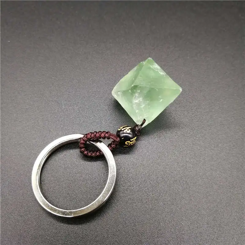 1개 천연 크리스탈 형석 팔면체 원석 열쇠고리 형석 팔면체 열쇠고리 보석 제작용 원석