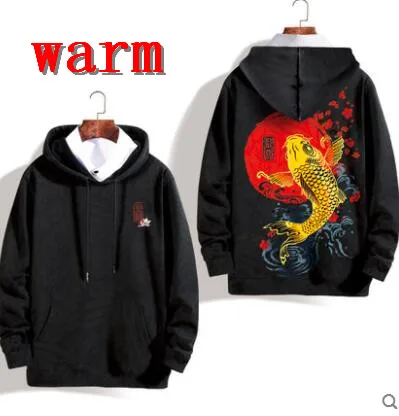 Hoodies warm Японский зимний модный Принт толстовки мужские свободные негабаритных 5XL Толстовка Теплый хлопковый пуловер с карманами плюс бархатные толстовки - Цвет: Hoodies warm