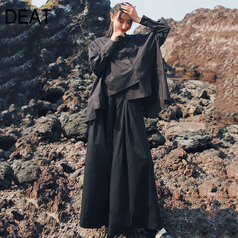

[DEAT] High Elastic Waist Bandage Temperament Wide Leg Trousers New Loose Fit Pants Women Fashion Spring Autumn 2019 13D813