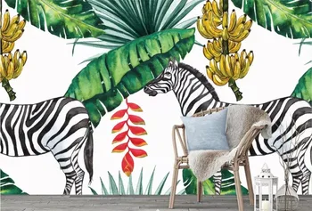 

CJSIR Custom Wallpaper Nordic Fresh Hand-painted Zebra Banana Leaf TV Background Wall Living Room Bedroom Mural 3d Wallpaper