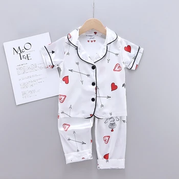 

Summer Baby Pajamas Kids Girl Boys Sleepwear Heart Arrow Print Printing Short Sleeve Pajamas Tops+Sleep Pants Nightshirt Pyjamas