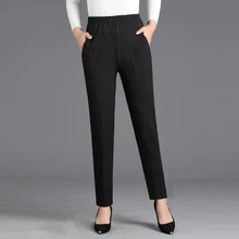 ##Special Price Winter Autumn Women Black Straight Pants High Elastic Waist Basic Bottoms Woman Casual Striped Plus Size Trouser With Pockets ##Special Price Winter Autumn Women Black Straight Pants High Elastic Waist Basic Bottoms Woman Casual Striped Plus Size Trouser With Pockets
