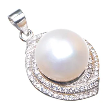 

Natural Pearl And Zircon Handmade 925 Sterling Silver Pendant 1" D1497