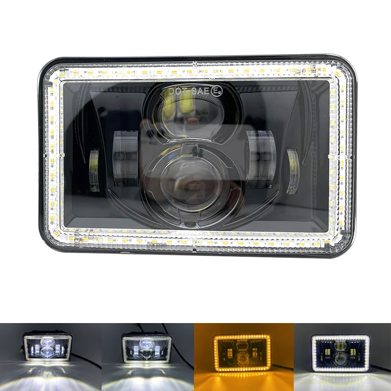 1pcs 4x6 LED Headlight halo DRL Amber Sealed High/low Beam Replacement For Honda Motorcycle Ford Trucks Offroad |