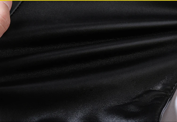 HOO 2024 Men's Slim-Fit Leather Pants Teen Trend Semi-Leather Pants Fashion Stitching Skinny Leather Pants