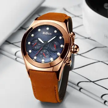 

BIDEN Men Watch Multi-function three-eye big dial Quartz Watches Sports Waterproof Six Pins Chronograph Male Clocks Gifts #a
