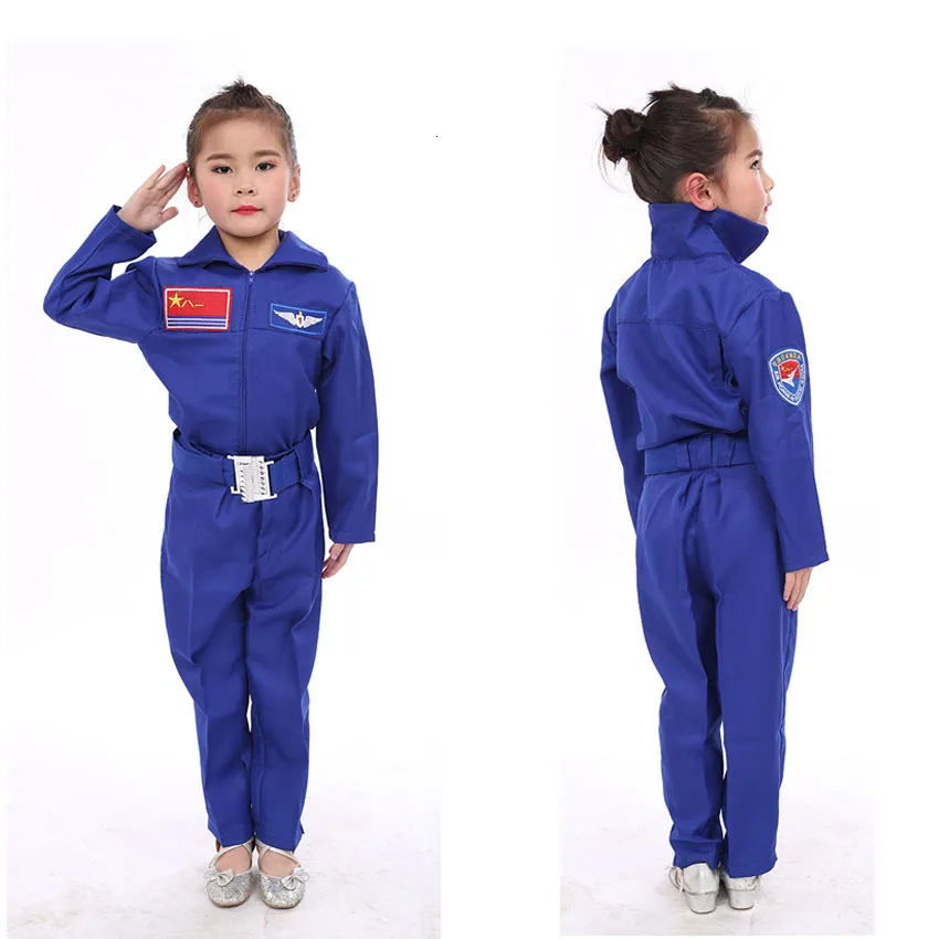 

Carnival Kids Girls Military Uniform Airsoft Pilot Cosplay Costumes Fancy Tops+trousers Clothing Set for Boys Stage Performance