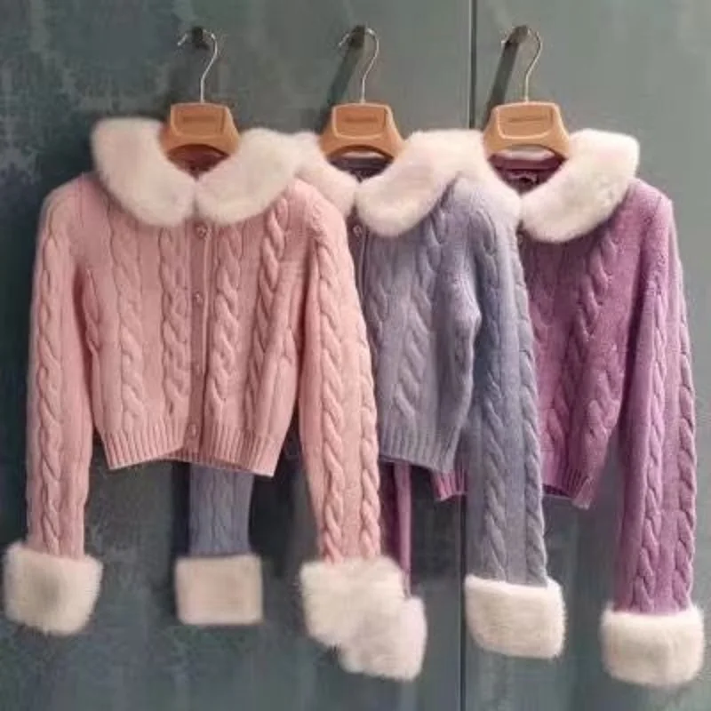 2019 милые кашемировые женские свитера кардиганы удобные норковые волосы шеи и