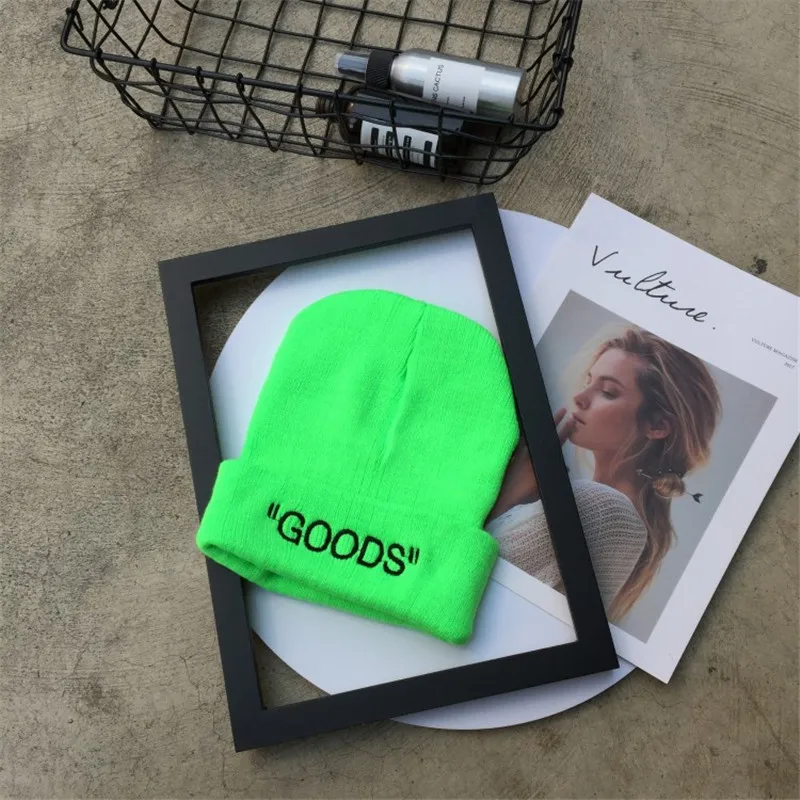 Beanies шапка товары письмо вышивка бег Лыжный спорт теплая зимняя шапка трикотажная шапка хип хоп Мужская Женская облегающая шапка черный - Цвет: Fluorescent green