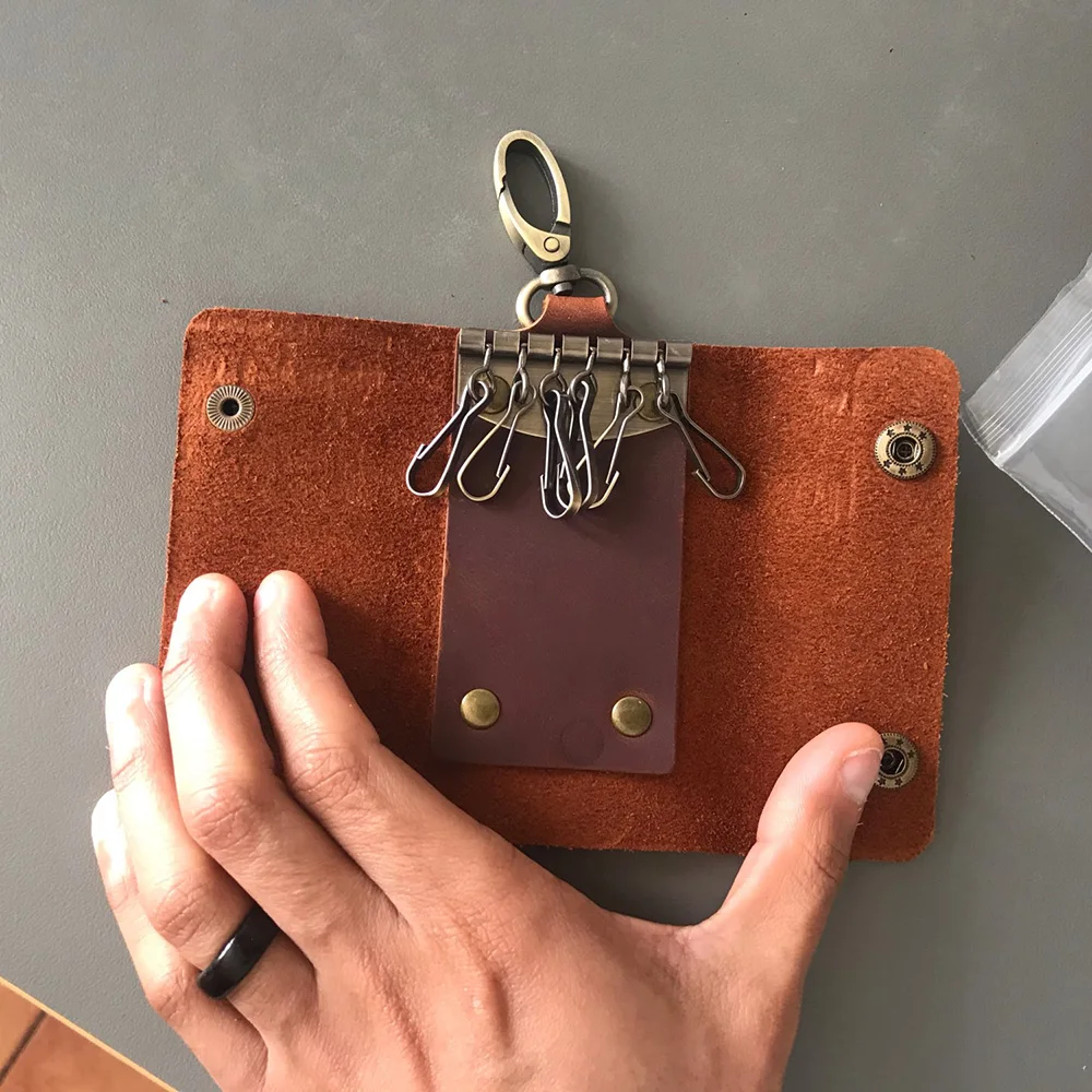 Handmade Genuine Leather Zippered Keychain Pouch