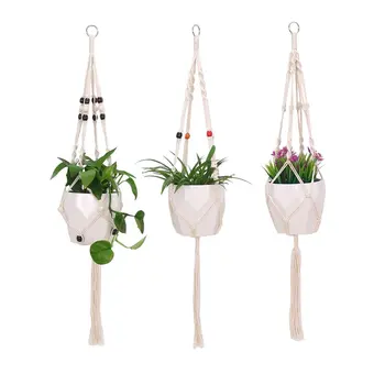 

3PC Hand-woven Macrame Cotton Rope Flower Pot Hanging Basket Net Bag Knotted Rope Flowerpot Plant Holder Home Garden Decor