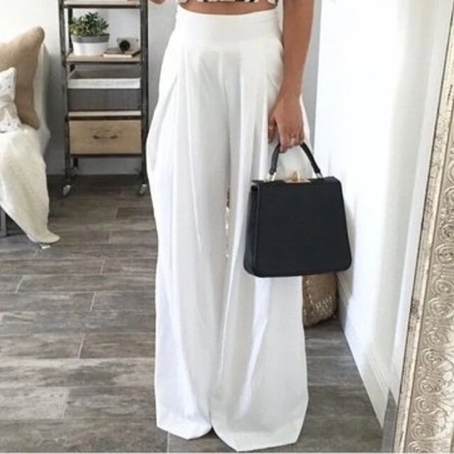 Planificado solitario Humilde Pantalones blancos de pierna ancha para Mujer, pantalón largo de poliéster  de cintura alta, Sexy, para fiesta de baile, Palazzo, 2019 - AliExpress