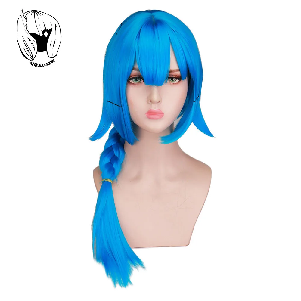 

QQXCAIW Anime Jinx Blue Braid Wig Jinx Powder Cosplay Wig Short BOB Halloween Carnival Party Synthetic Hair Jinx Juvenile Wigs