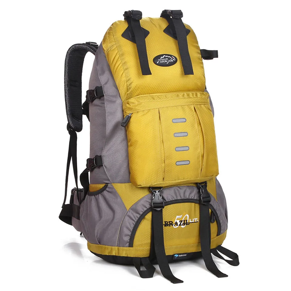 Yellow 50L водонепроницаемый походный рюкзак большой емкости для мужчин и женщин для верховой езды сумка для скалолазания рюкзак для прогулок тактические рюкзаки - Цвет: Yellow