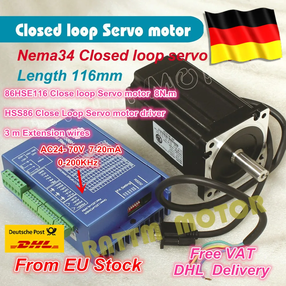 DE Free VAT Nema34 L-116mm Closed Loop Servo Motor 6A Closed Loop 8N.m & HSS86 8A Hybrid Step-servo Driver CNC Controller Kit