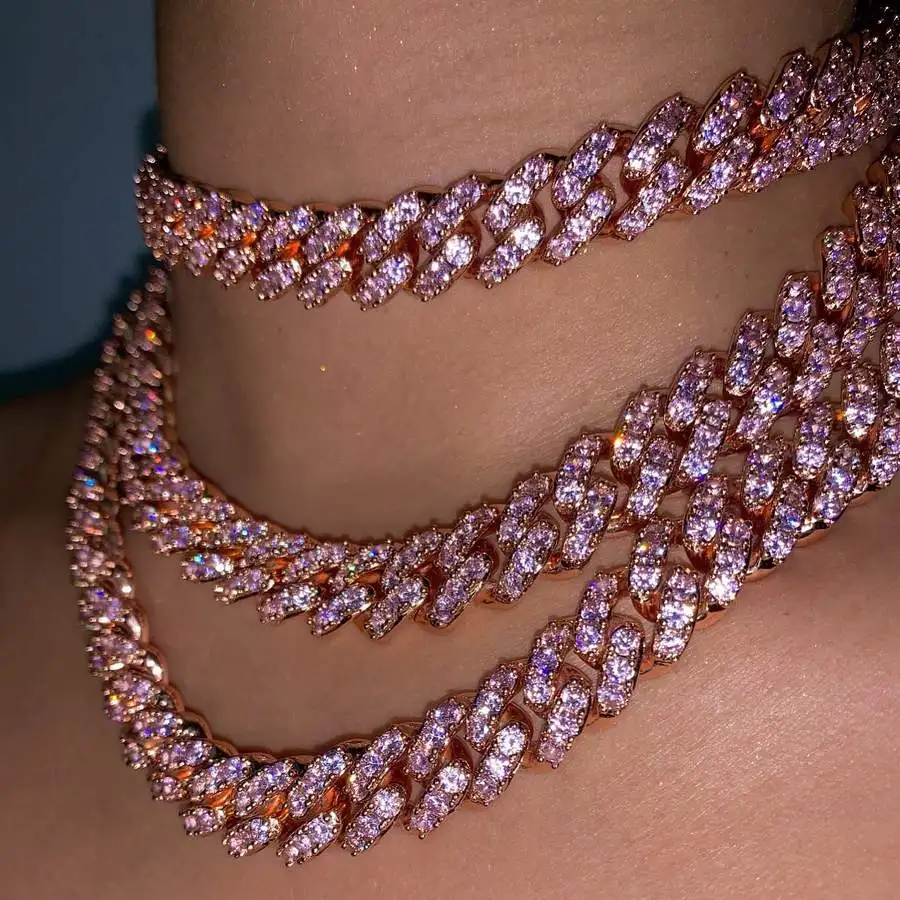 16&quot 18&quot Pinky pink cubic zirconia cz Miami cuban link chain hip Rock heavy women necklace | Украшения и аксессуары
