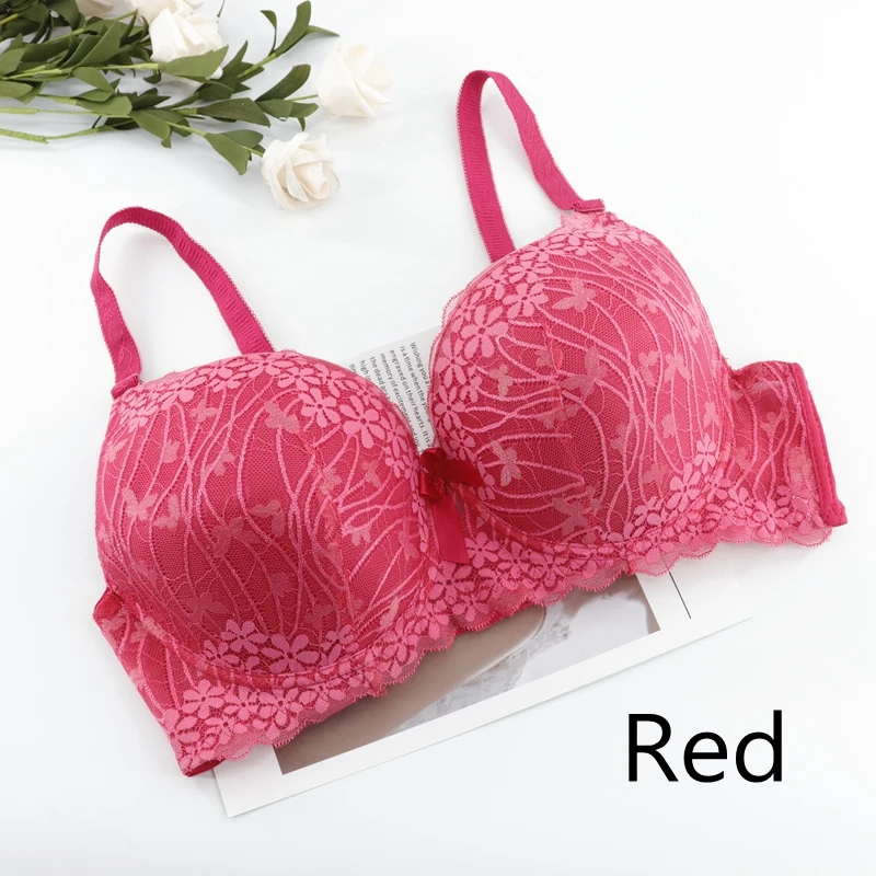 Red PariFairy женский бюстгальтер без подкладки с полной чашкой, сексуальный цветочный кружевной бюстгальтер с бабочкой, Боковая поддержка, пуш-ап бюстгальтер размера плюс 40D 42D 44D 46D 48D 50D - Цвет: Red